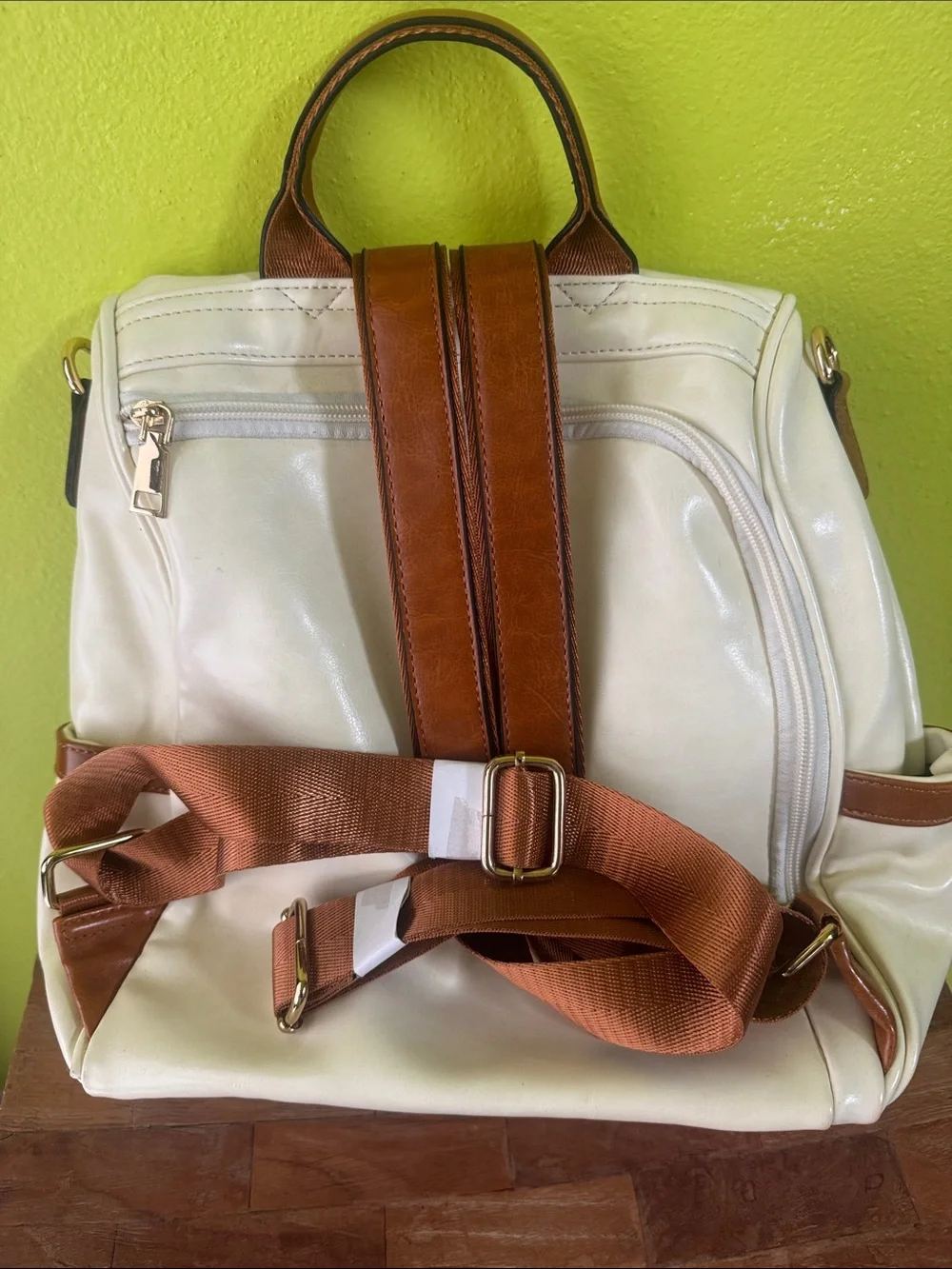 Cream and Brown Women’s Convertible Backpack Tote